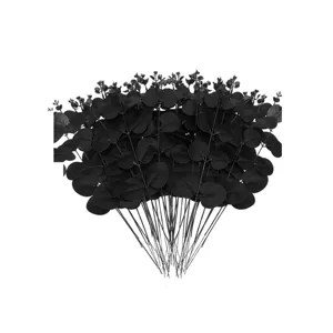 Detailed view of the black artificial eucalyptus leaves bouquet, perfect for floral arrangements.