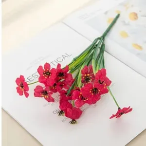 Artificial red flower bouquet small daisy fake floral decoration for home decor detail view