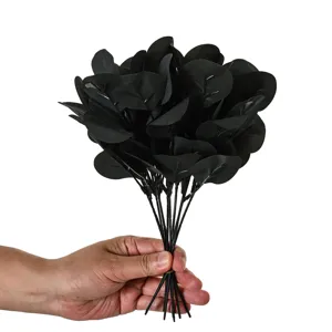 Black artificial eucalyptus leaves Halloween decorative floral arrangement for party