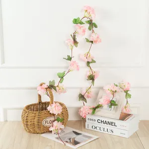 Artificial pink flower vine for wedding home hotel ceiling decor faux floral garland 1pc