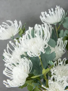 Artificial spider chrysanthemum white flower bunch home desktop decor detail view