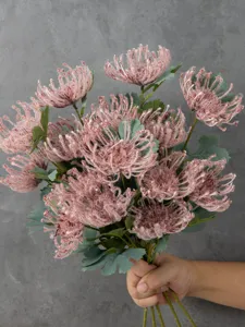 Artificial flocked spider chrysanthemum flower bouquet for home tabletop table decor staging.