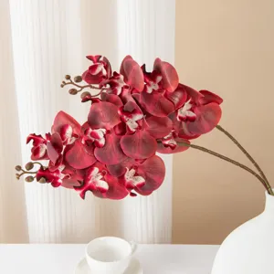 Orchidea phalaenopsis finta fiori artificiali bouquet rosso scuro per decorazione tavolo casa