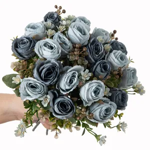 Künstlicher blauer Rosenstrauß für Hochzeit Heimdekoration Seidenblumen Kunstblumen
