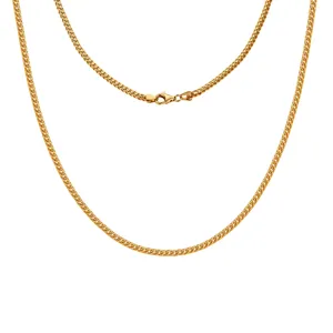 Close-up detail of a 925 silver franco chain necklace in gold finish with lobster clasp.