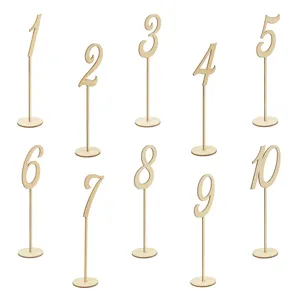 Wooden table number stands set with numbers 1 to 10, creative wedding party decor props.