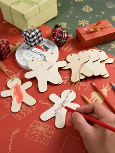 Wooden Christmas gingerbread man hanging tags DIY blank wood slices for tree decoration
