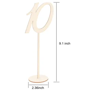 Wooden table number sign detail view, rustic wooden digital 10 party ornament decoration