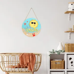 Summer beach wooden hanging sign round wall decor seaside nursery home decoration