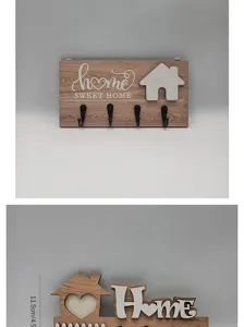 Portachiavi da parete in legno con scritta sweet home e ganci per decorare l'ingresso.