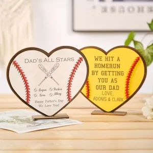 Vatertag Hölzernes Herz Baseball Schild Tischdekoration Kiefernholz Herzförmige Plakette Mit Ständer Heim Party Geschenk