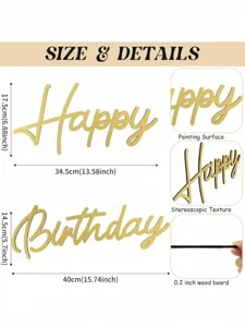 Panneau en bois doré Happy Birthday dimensions et détails pour décoration de fête.