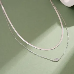 Collier Ras du Cou Double Couche en Argent Sterling 925 Minimaliste pour Femme Pendentif en Strass de Haute Qualité Chaîne de Cou Géométrique Bijoux de Mode