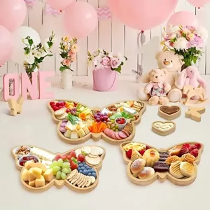 Creative Wooden Butterfly Shaped Snack Tray Dessert Fruit Serving Tray For Party Home Decorative Wooden Food Tray