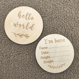 Wooden milestone cards for baby photography props, newborn hello world and record wood slices.