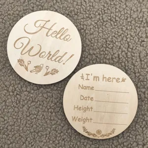 Wooden baby milestone cards newborn photography props engraved hello world wood cards design.