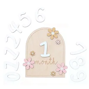 Plaque Jalon pour Bébé Nouveau-Né en Bois Petite Décoration Marguerite Carte Mois de Naissance Accessoire Photo