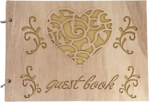 Wooden guest book for wedding with laser cut heart pattern, rustic wooden memory book.