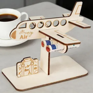 Wooden 3D DIY Airplane Model Ornament Money Gift Pendant Creative Desktop Wooden Figurine Decoration Home Decor Gift
