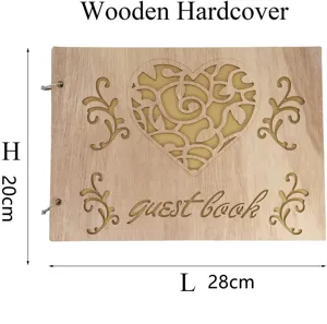 Wooden guest book hardcover wedding photo album memory book with blank pages for guests.