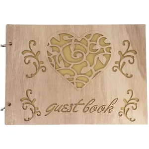 Wooden Wedding Guest Book Laser Engraved Hollow Heart Floral Memory Photo Album Rustic Wooden Guestbook Sign In Book