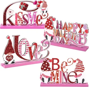 Valentine wooden tiered tray decor sign gnome heart pink table topper details party