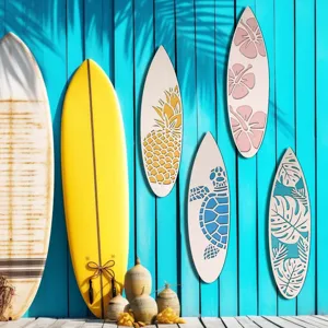 Wooden surfboard wall decor set summer beach tropical hanging sign party wood ornaments