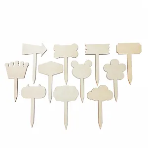 Set of 11 wooden plant labels, garden markers detail shot, size 6x10cm, thickness 0.3cm.