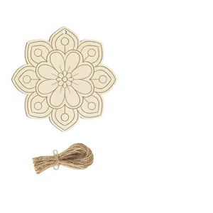 Découpe de fleur en bois brut DIY tranche de bois vierge ornement suspendu avec corde de jute