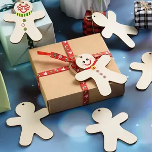 Wooden Gingerbread Man Hanging Tags Christmas Tree Ornaments DIY Craft Wood Slices Holiday Party Home Decorations