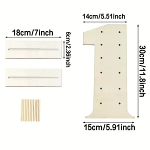 Wooden number 1 donut stand parts detail showing peg holes and base slots for party.