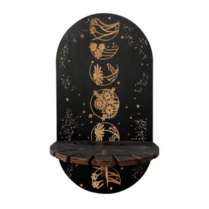 Holz Kristall Display Regal Wandbehang Bohème Mondphase Blumen Design Regal Dekoration Detail.