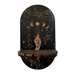 Hölzernes Kristall Display Regal Bohème Wandbehang Hexen Mondphase Heimdeko Halterung.