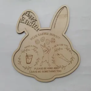 Plateau en Bois Lapin de Pâques Gravé au Laser Plateau de Service Décoratif Plat de Nourriture pour Fête de Vacances Décoration de Cuisine