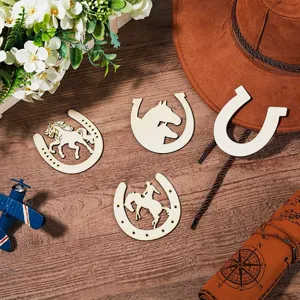 Unfinished wooden horseshoe craft blanks in 4 shapes, perfect for DIY painting and party decor.