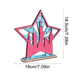 Independence Day wooden star ornament with Statue of Liberty silhouette desktop decoration