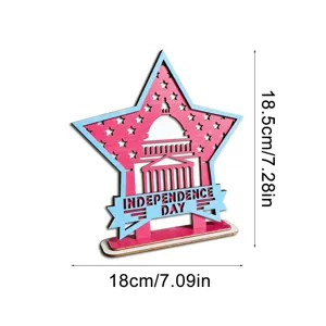 Wooden Independence Day star tabletop ornament with US Capitol silhouette and base decor.