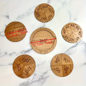 Houten geometrie puzzel detail met gefractioneerde onderdelen en diameter afmetingen.