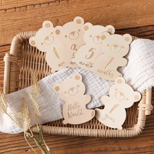 Wooden bear milestone cards baby monthly growth photo prop set newborn memory keepsake decor