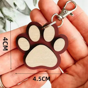 Wooden paw print keychain, cute animal keyring pendant with metal clasp, 4x4.5cm gift accessory