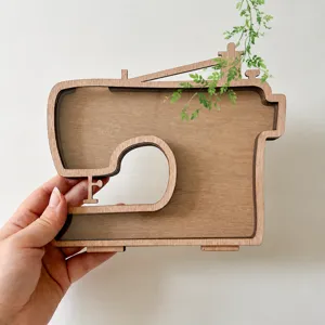 Hucha con forma de máquina de coser de madera caja de monedas soporte de exhibición de escritorio