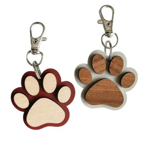 Wooden paw print keychain cute acrylic animal bag charm personalized metal clasp keyring