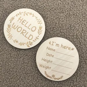 Wooden baby milestone cards newborn photography props hello world record cards wood slice set