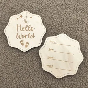 Wooden baby milestone card set, engraved details, newborn photo props and growth tracker cards.