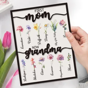 Placa de madera para el dia de la madre primer mama ahora abuela flor de nacimiento