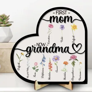 Placa de madera para el Día de la Madre decoración, regalo personalizado flor de nacimiento corazón