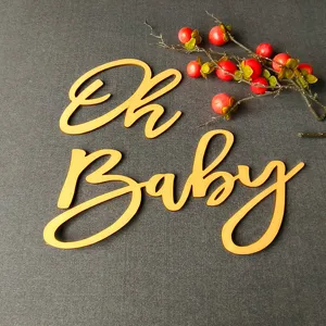 Insegna in legno con lettere Oh Baby dorate oggetti di scena per feste decoro set