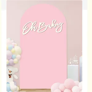 Insegna in legno con lettere Oh Baby e sfondo ad arco rosa per oggetti di scena per feste