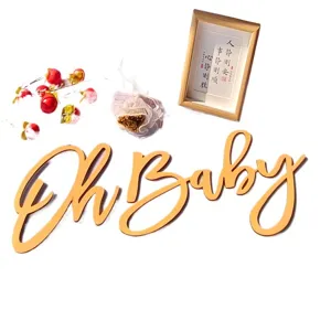 Segno di lettere in legno Oh Baby dorato decorazione murale oggetti di scena
