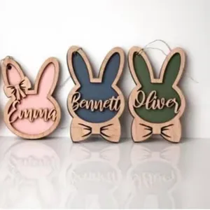 Étiquettes de lapin de Pâques en bois personnalisées nom suspendu ornements pour panier